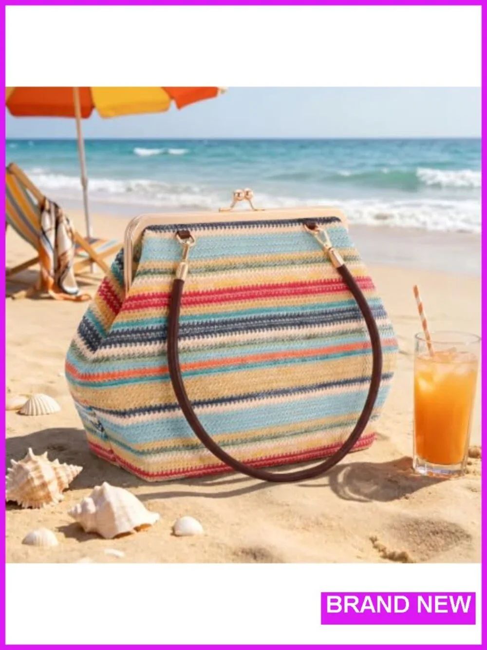 Straw Woven Kiss Lock Crossbody Clutch Evening Shoulder Bag